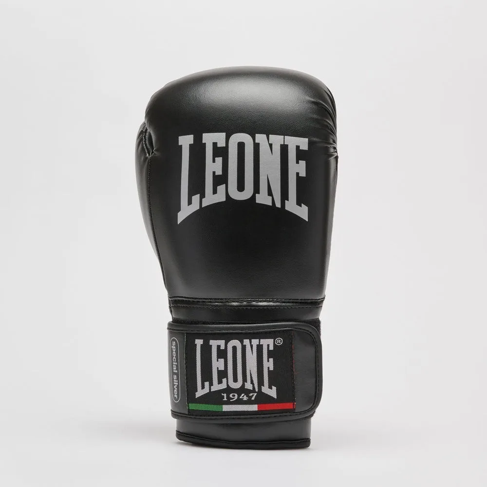 Боксерські рукавиці Leone штучна шкіра 8 унцій чорні з капою