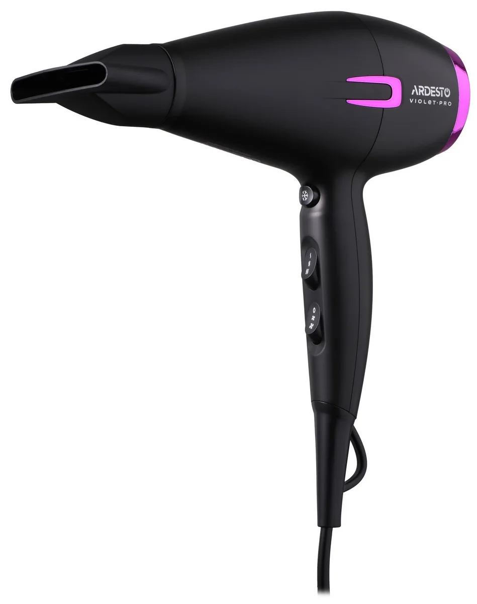 Фен ARDESTO Violet PRO HD-Y221PRO, мощность 1750-2100Вт, 2 скорости, 3 температурных режима, диффузор, черный