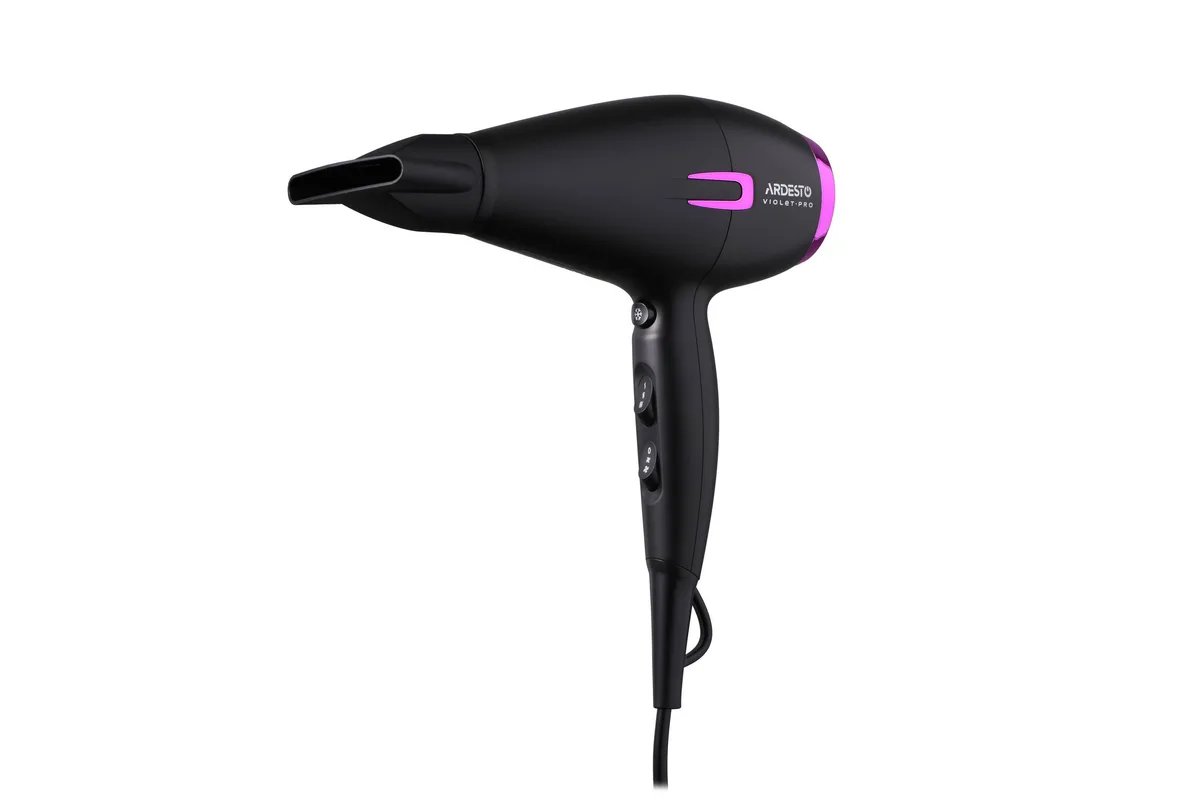 Фен ARDESTO Violet PRO HD-Y221PRO, потужність 1750-2100Вт, 2 швидкості, 3 температурні режими, дифузор, чорний.