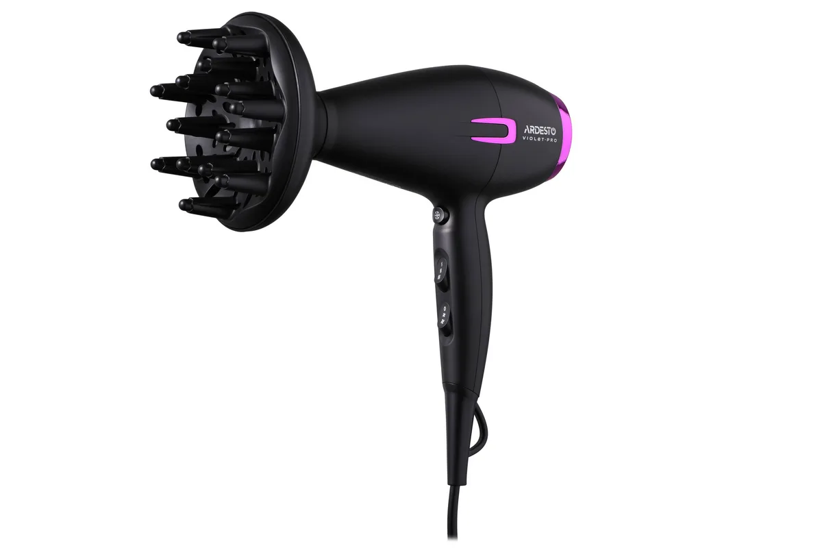Фен ARDESTO Violet PRO HD-Y221PRO, потужність 1750-2100Вт, 2 швидкості, 3 температурні режими, дифузор, чорний.