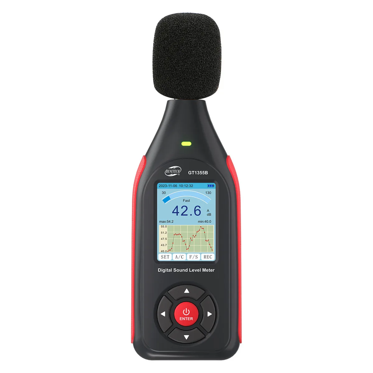 Вимірник рівня шуму Benetech GT1355B 30-130 дБ акумуляторний кольоровий дисплей USB