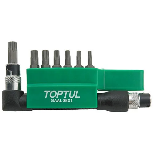 Набір біт TORX T10H-T40H 1/4" з Г-подібним перехідником 8 од. Хром-ванадій