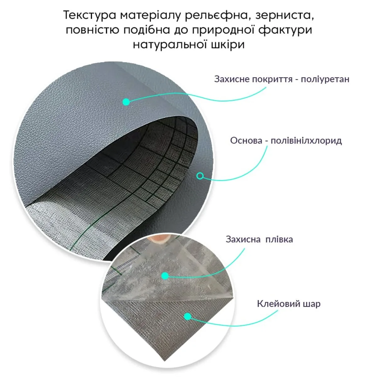 Самоклеюча екошкіра 1,37х1 м 0,5 мм PVC PU Темно-сірий