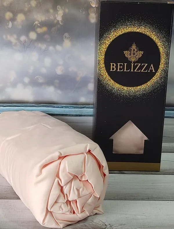 Сатинова простирадло на резинці 160х200 см та 2 наволочки 50х70 см Belizza Silk Peach