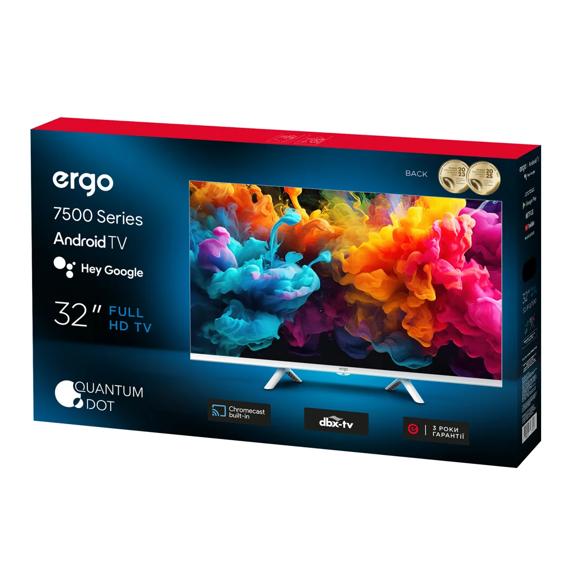 Телевізор ERGO QLED 32 дюйми Білий Full HD