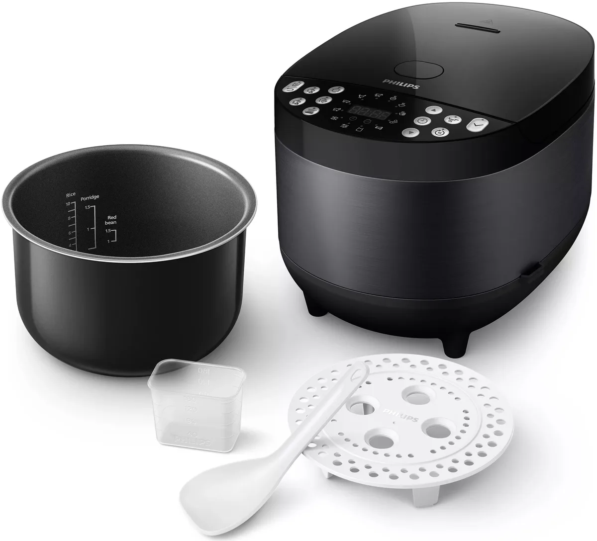 Мультифункціональна каструля Philips 980Вт, об'єм 5л, електронне управління, 60 автоматичних програм, пластиковий корпус, чорного