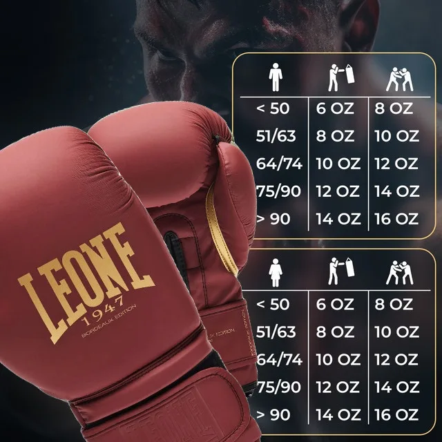 Боксерські рукавиці Leone штучна шкіра 14 унцій бордові з капою в комплекті
