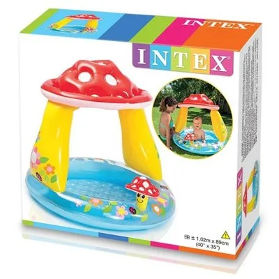 Дитячий надувний басейн Intex ПВХ 102 см Грибок з навісом