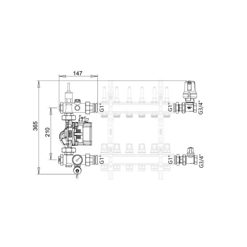 Змішувальна група 1"x1" латунна Icma NoM060 терморегулятор 20-70°C нікельова