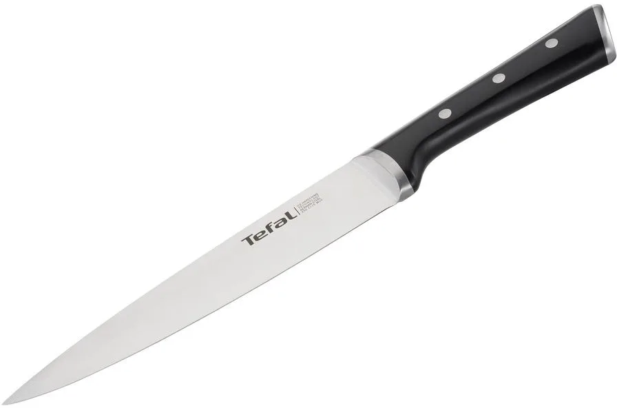 Кухонний ніж для приготування їжі Tefal Ice Force, 20 см, з нержавіючої сталі, пластиковою ручкою, чорного кольору.