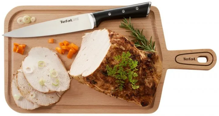 Кухонний ніж для приготування їжі Tefal Ice Force, 20 см, з нержавіючої сталі, пластиковою ручкою, чорного кольору.