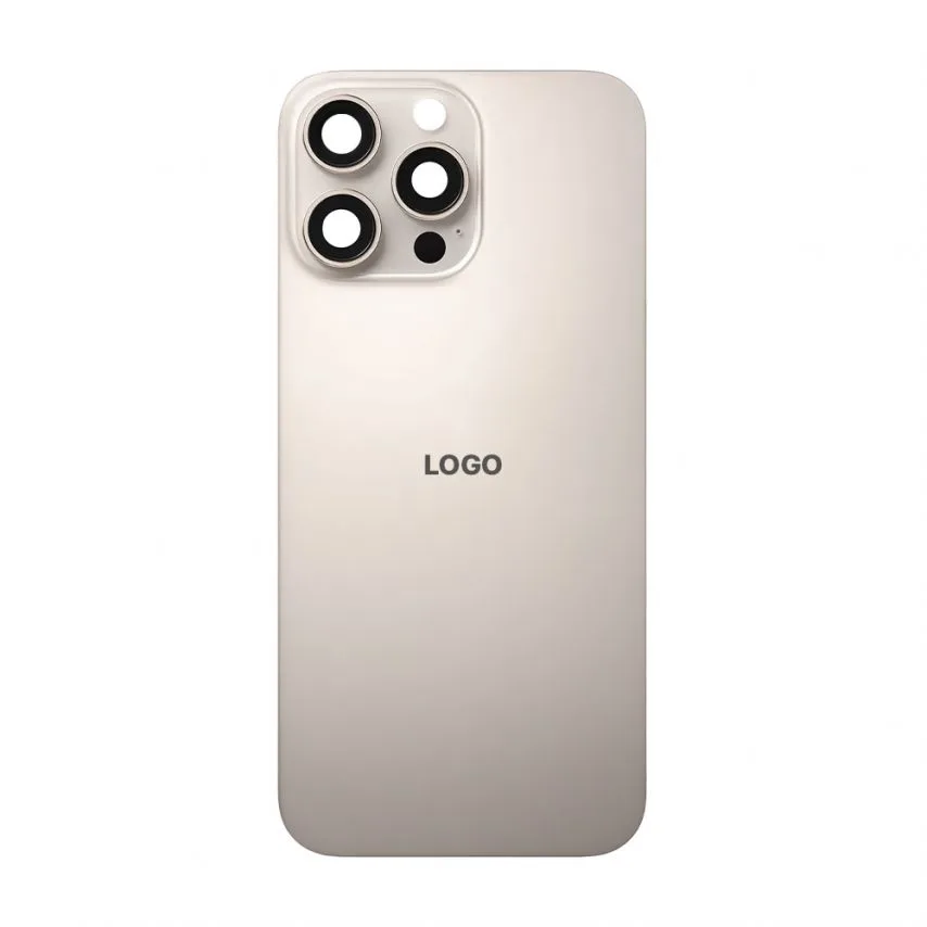 Задня кришка Apple Natural Titanium 15 Pro сірий зі склом камери і рамкою