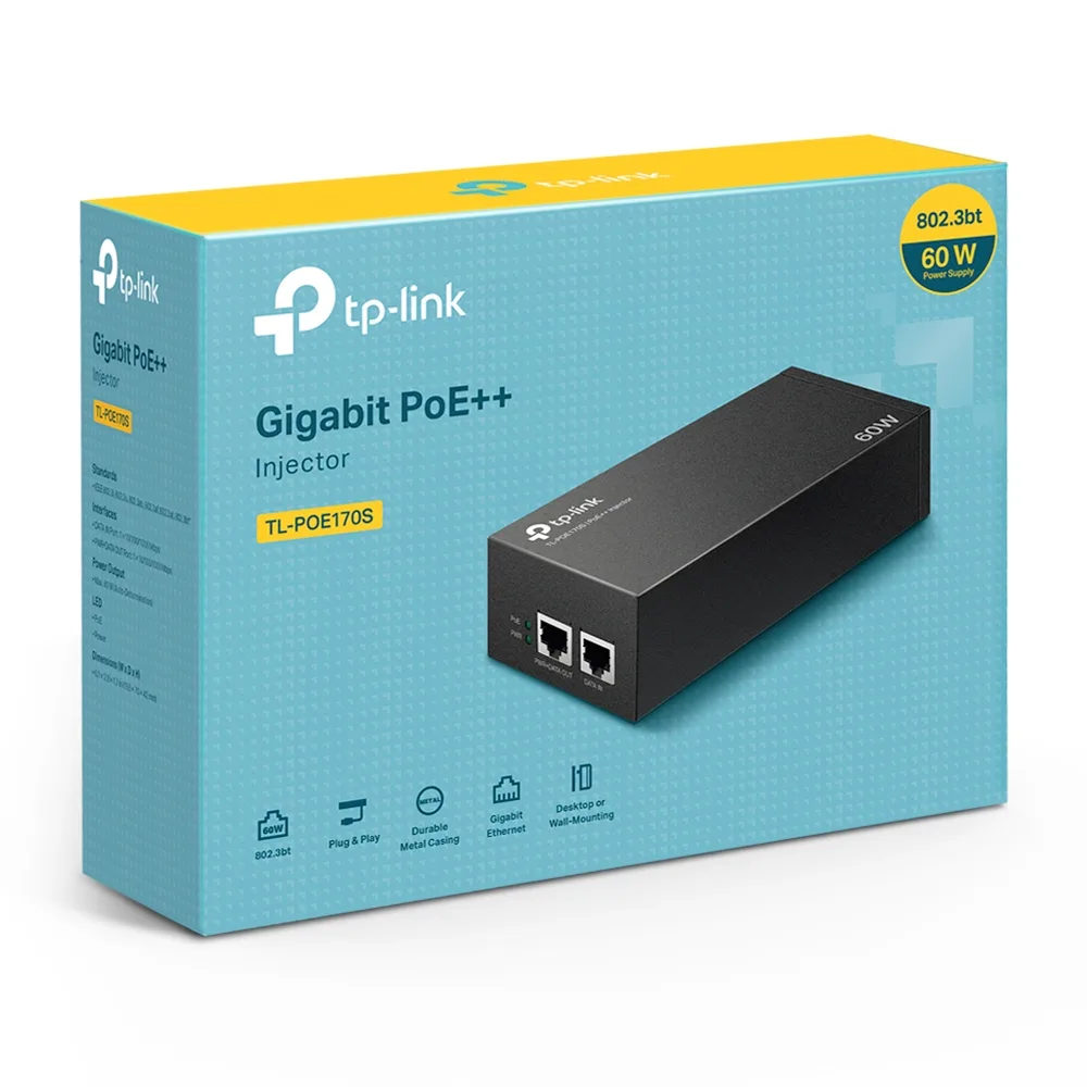 Инжектор PoE TP-LINK POE170S 1xGE, 1xGE PoE, 60Вт