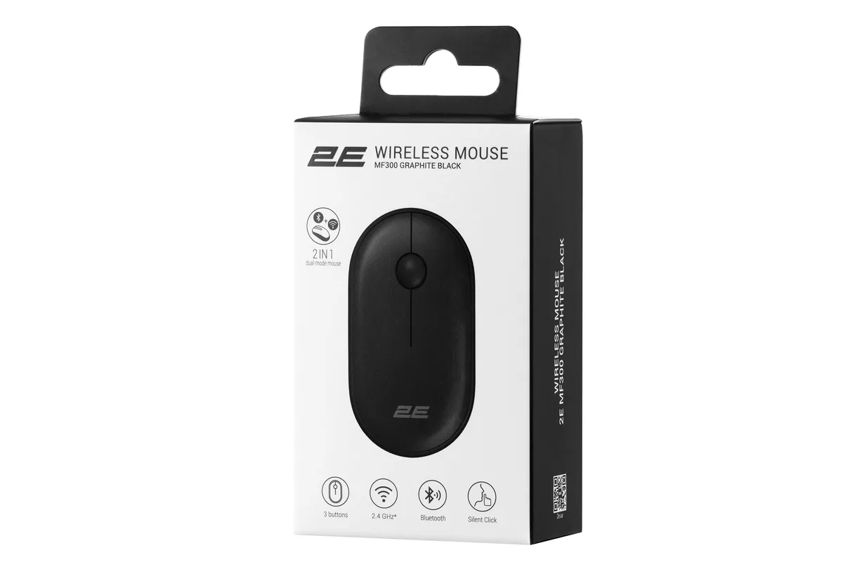 Миша 2E MF300 Silent, WL/BT, графітово-чорний