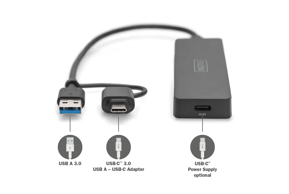 Хаб DIGITUS USB 4 порти 0,2 м чорний