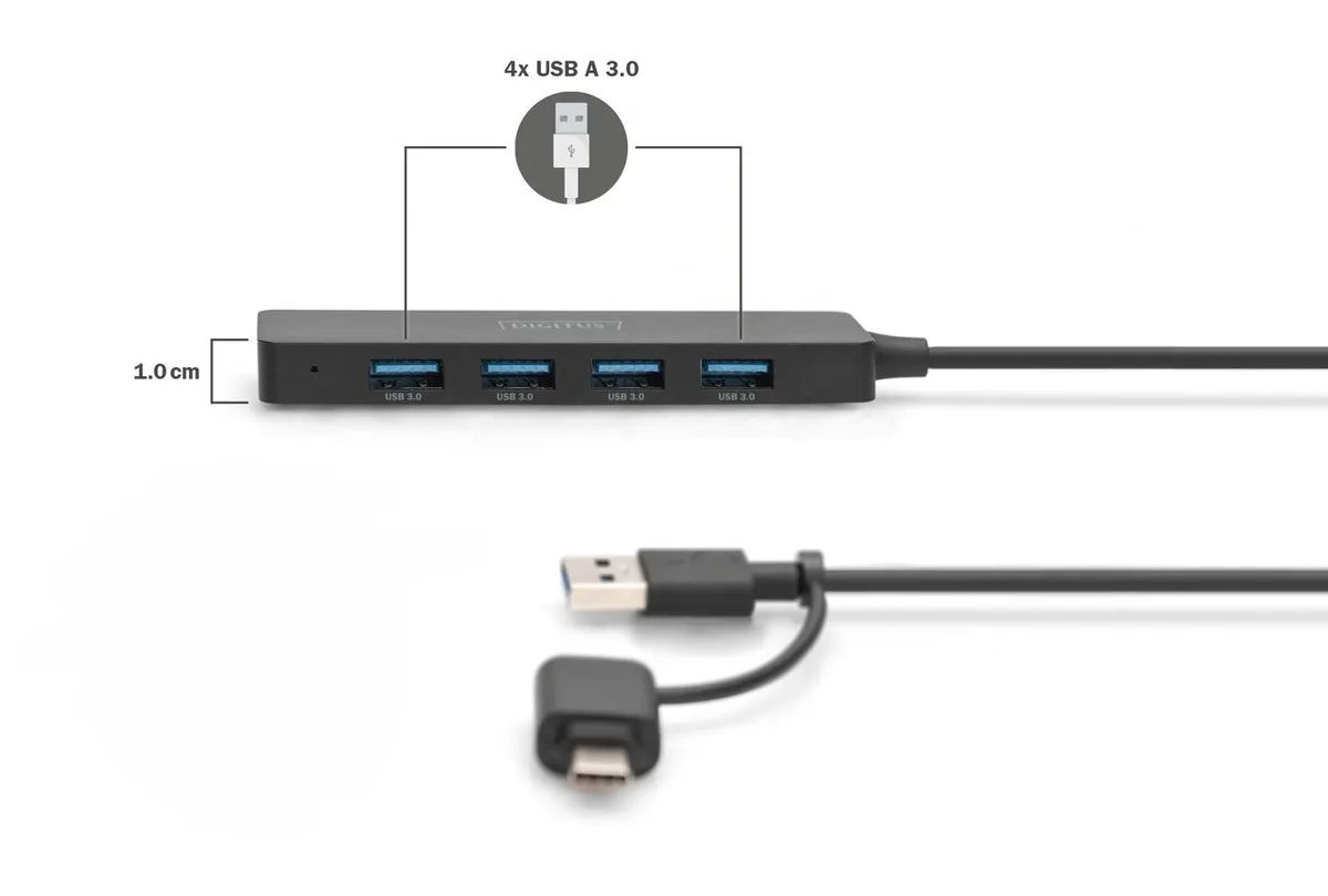 Хаб DIGITUS USB 4 порти 0,2 м чорний