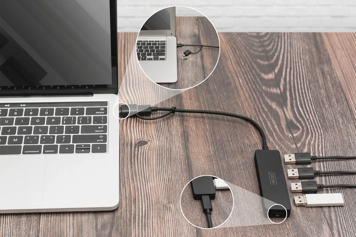 Хаб DIGITUS USB 4 порти 0,2 м чорний