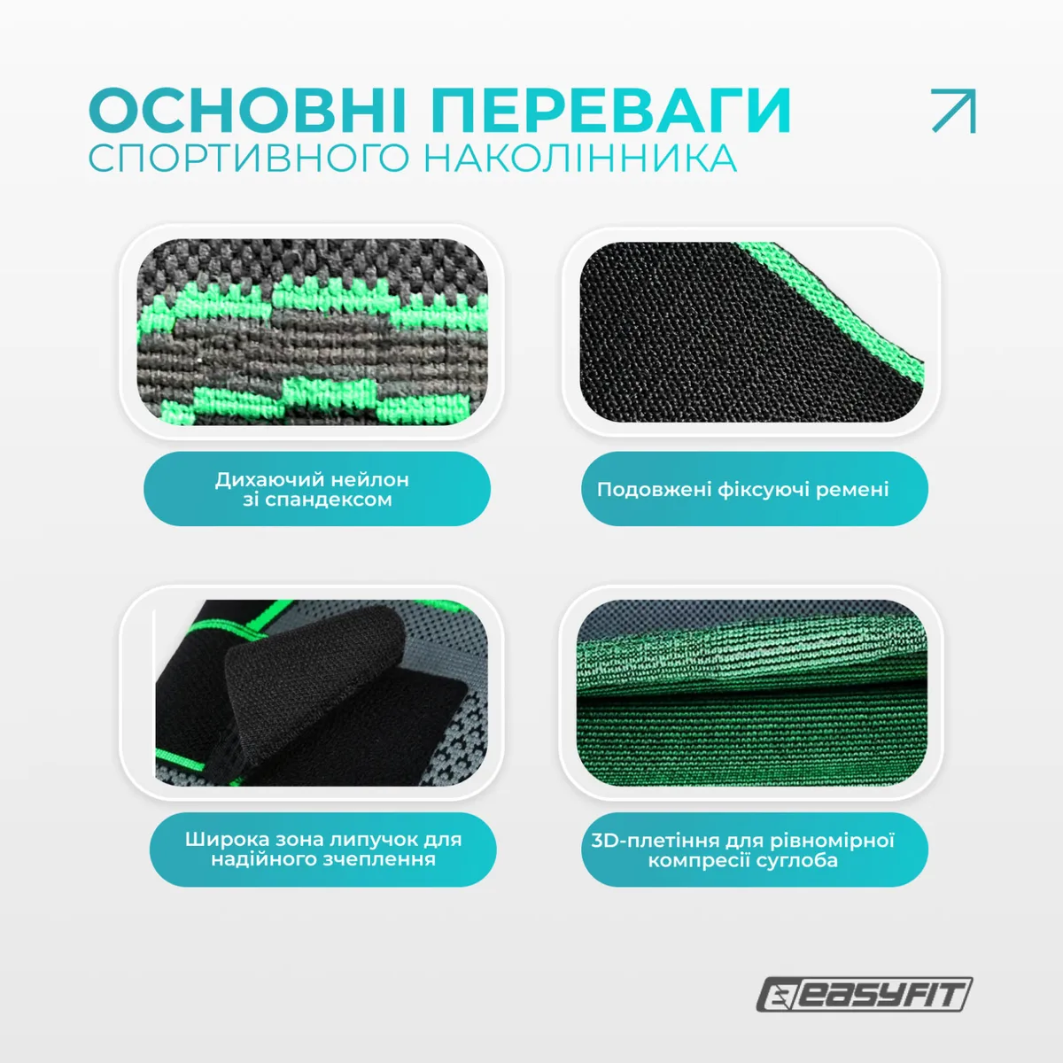 Компресійний наколінник EasyFit нейлон спандекс L чорний