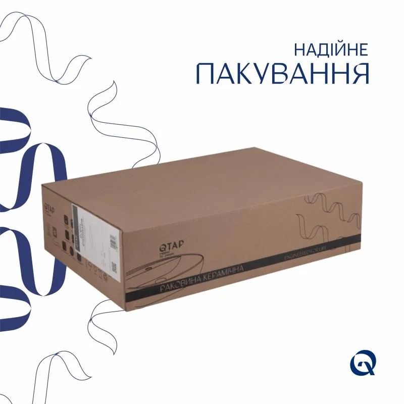 Раковина накладна Qtap Robin 600x390 мм кераміка біла з донним клапаном PU02