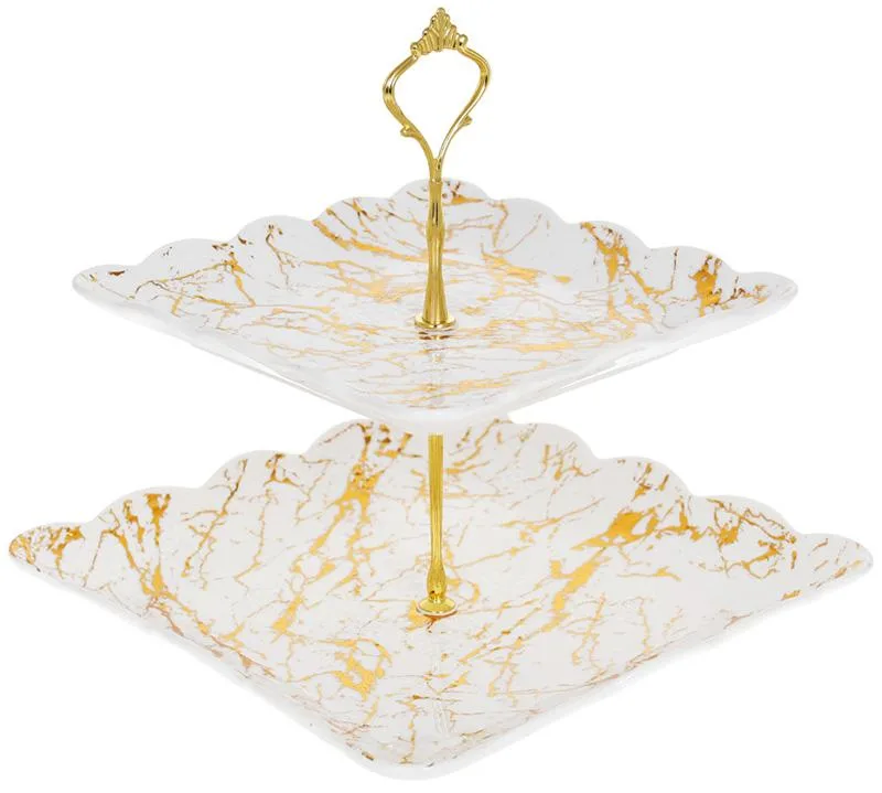 Фуршетна стійка Golden-Marble порцелянова 2-ярусна 26х26х25 см
