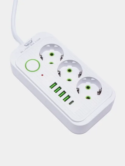 Сетевой фильтр черный 3 розетки 4USB Type-C 3 м