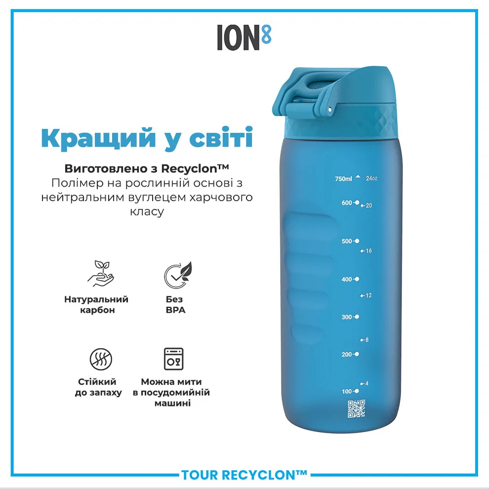 Пляшка для води ION8 Recyclon 750 мл Синя BPA Free