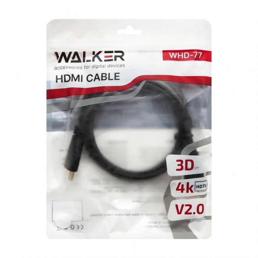 Кабель HDMI 2.0 WALKER PVC 5м чорний 4K 60Hz 3D ARC