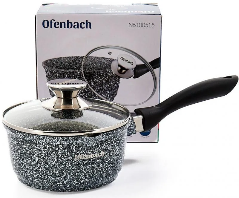 Ковш Ofenbach алюмінієвий 1,35 л індукційний Snow Marble з кришкою скляною 16 см