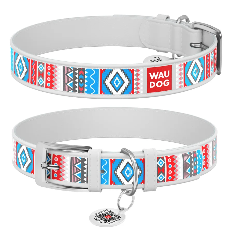 Нашийник WAUDOG Design шкіряний Етно 25 мм 38-49 см білий