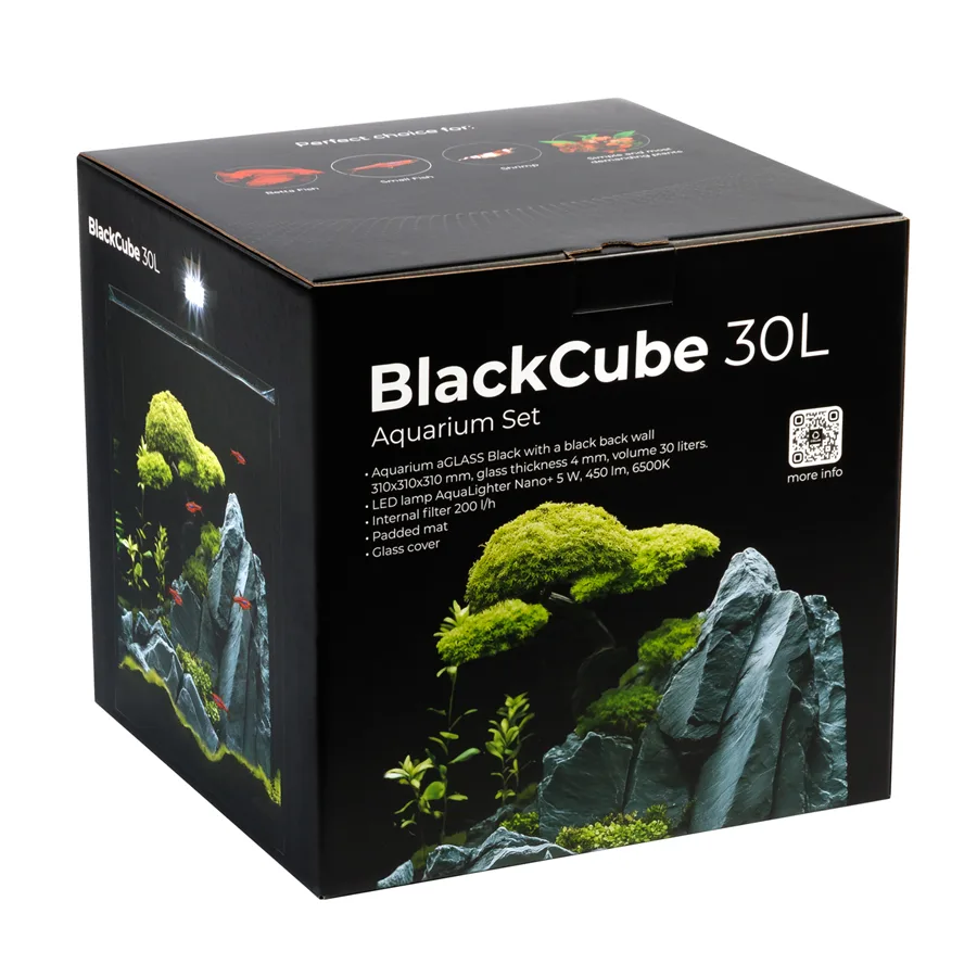 Акваріумний набір 30 л AquaLighter BlackCube 31х31х31 см скло чорний