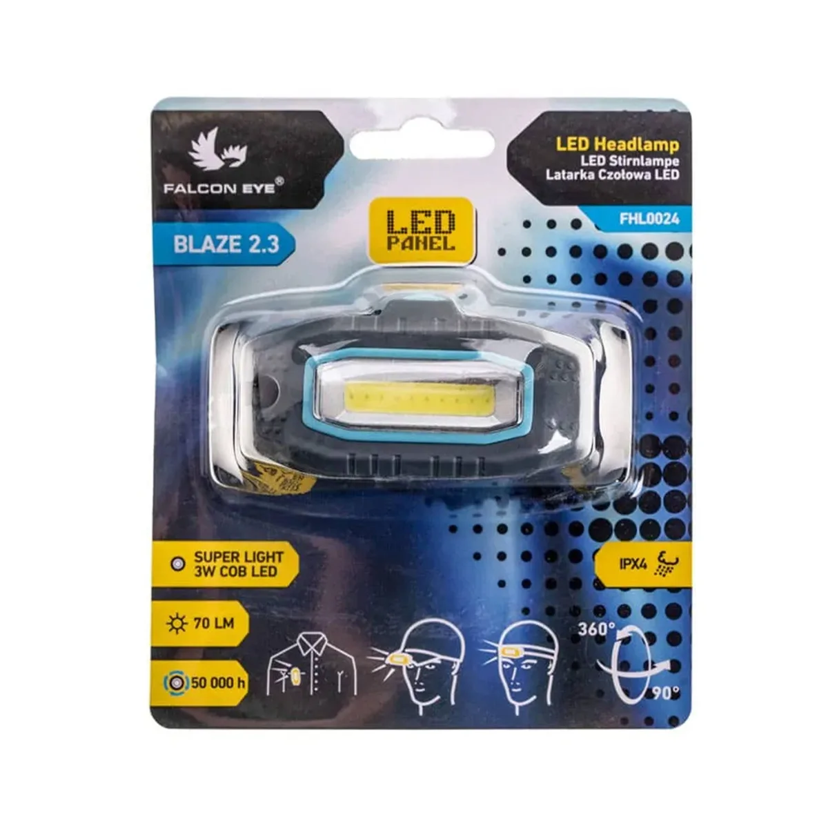 Налобний ліхтар Falcon Eye COB LED 70 Лм сірий 70х35х32 мм