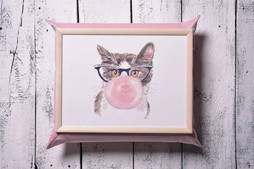 Поднос на подушке 47х37х13 см акрил вельвет розовый
