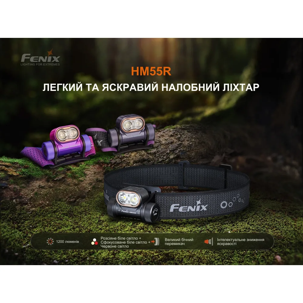 Налобний ліхтар Fenix полікарбонат 64х34х44 мм рожевий