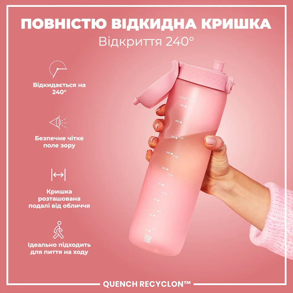 Пляшка для води ION8 Recyclon 1000 мл Рожевий