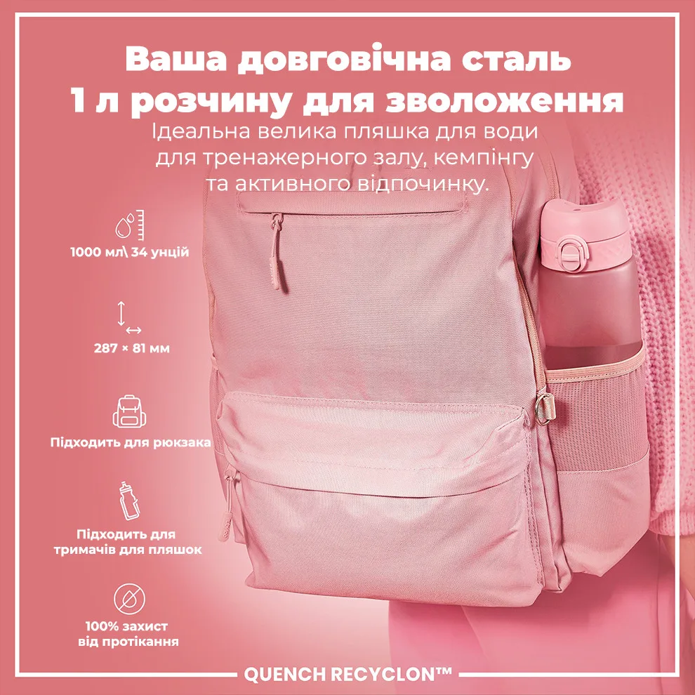 Пляшка для води ION8 Recyclon 1000 мл Рожевий