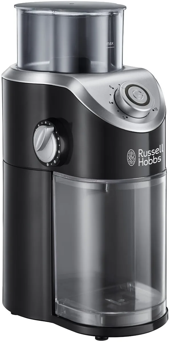 Кавомолка Russell Hobbs жорнова Classic, 140Вт, ємність для зерен 100г, з регулюванням ступеня помолу, пластиковий корпус, чорного