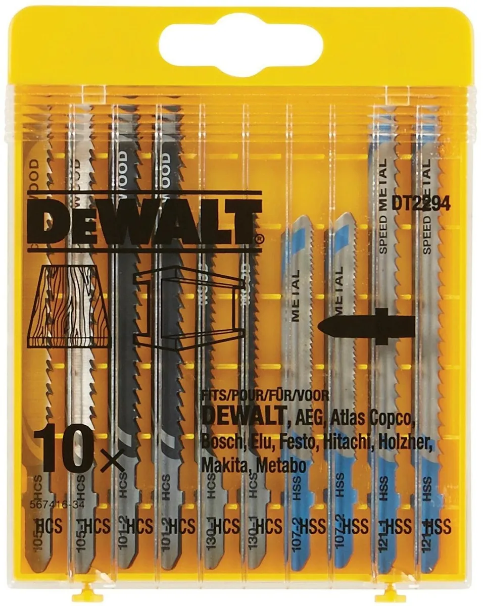 Набір пилок для електролобзика DeWalt по дереву та металу, 10 штук.