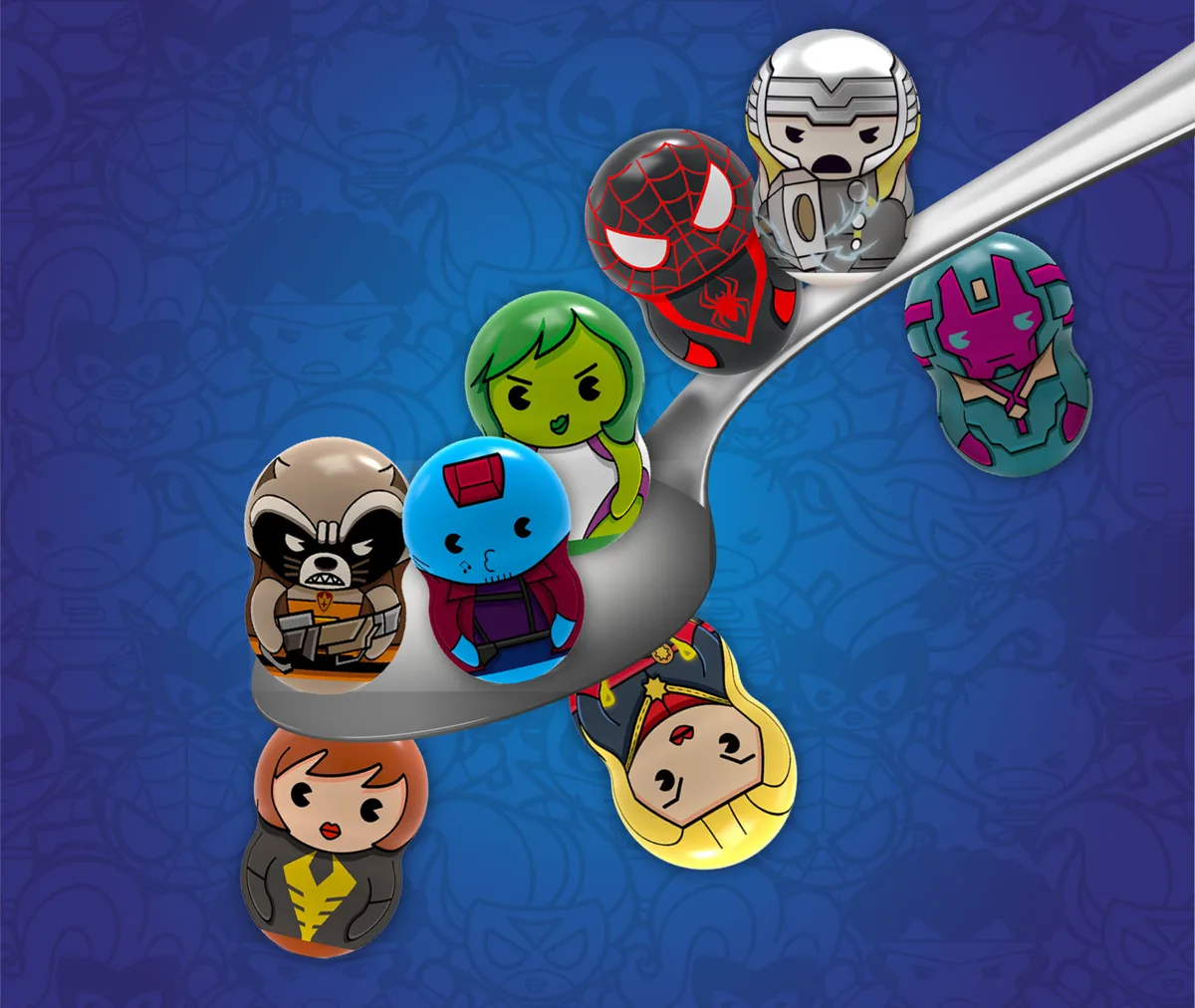 Магнитные фигурки Marvel Wooblies с пусковым устройством 195х140 мм пластик 2 шт