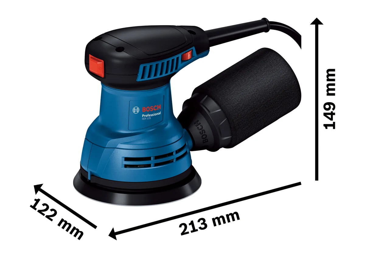 Ексцентрикова шліфувальна машина Bosch Professional GEX 125, 250 Вт, 125 мм, 7500-12000 об/хв, вага 1.4 кг.
