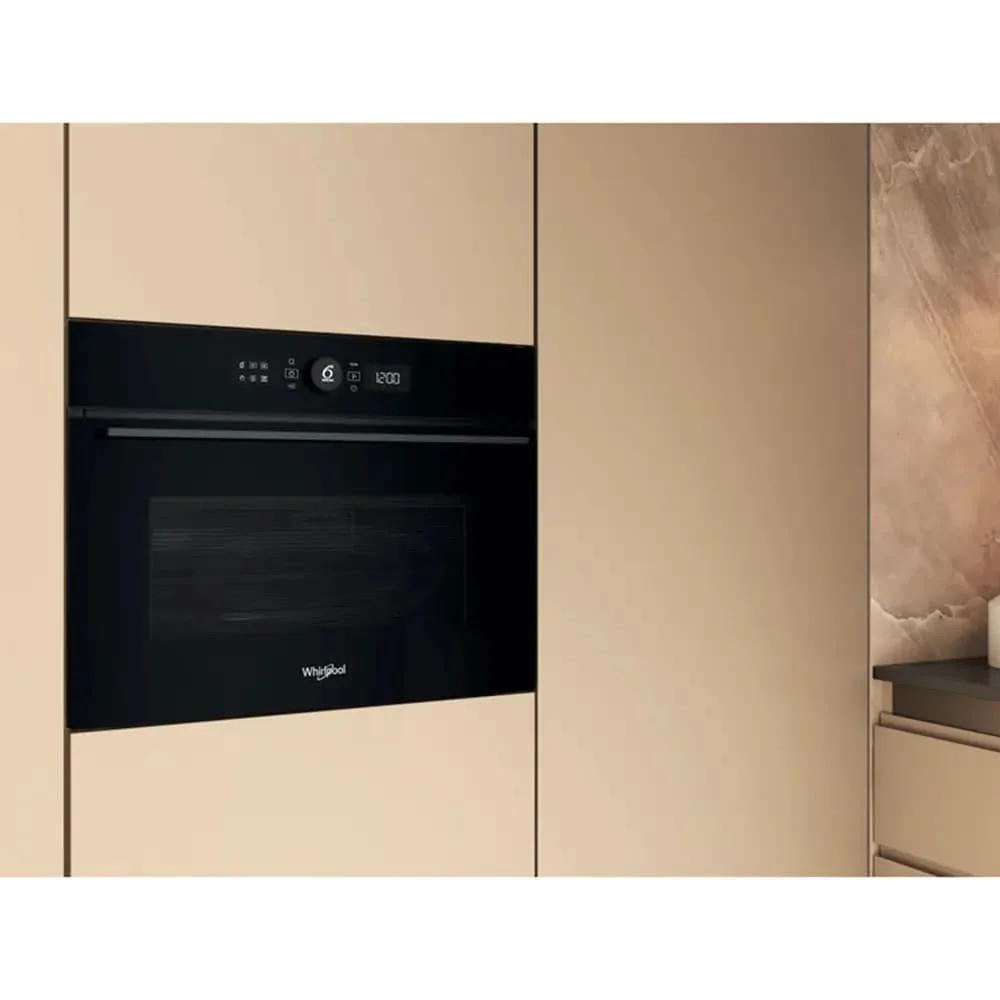 Електрична компактна духова шафа Whirlpool, 40л, з дисплеєм, конвекційним приготуванням та функцією мікрохвиль, чорного кольору.