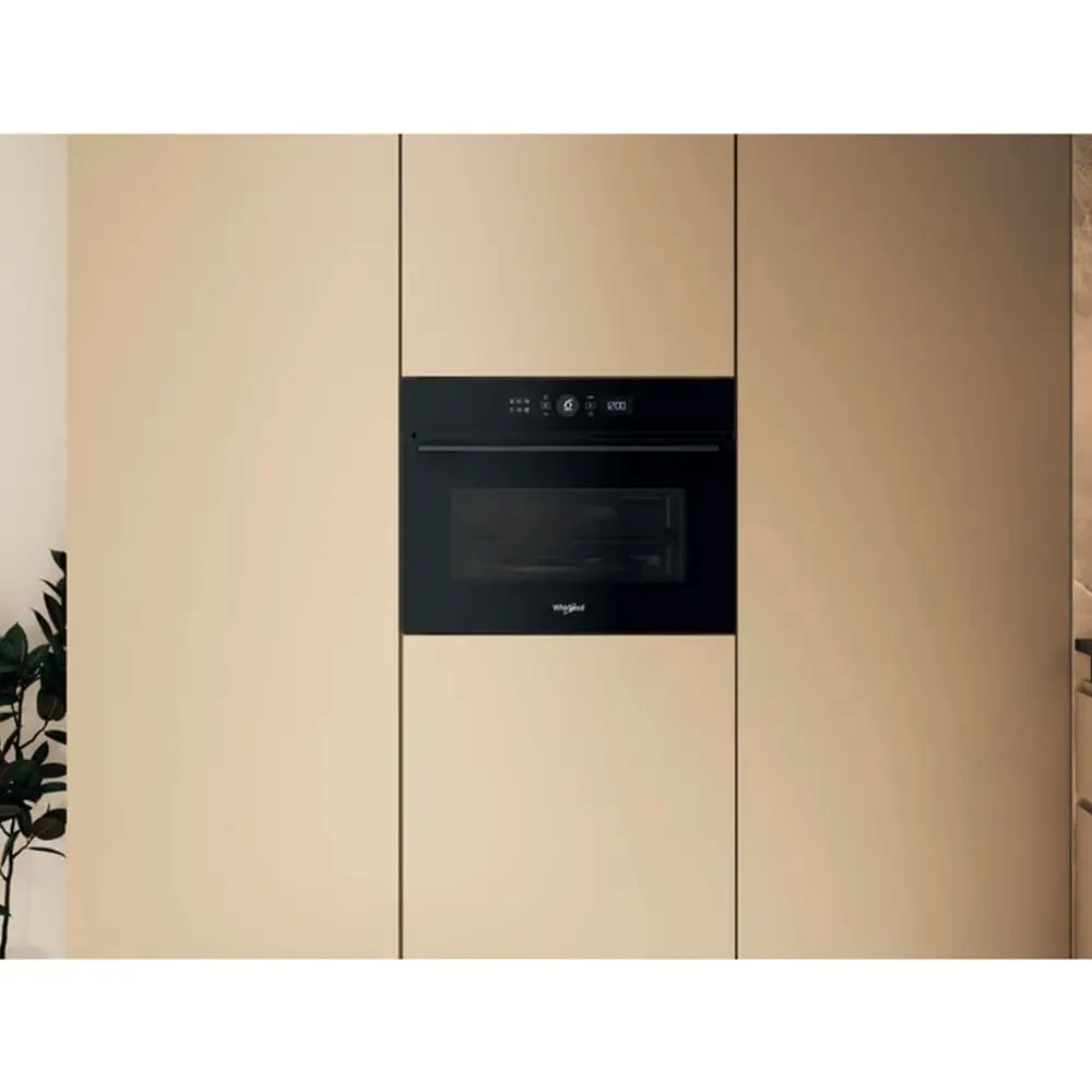 Електрична компактна духова шафа Whirlpool, 40л, з дисплеєм, конвекційним приготуванням та функцією мікрохвиль, чорного кольору.