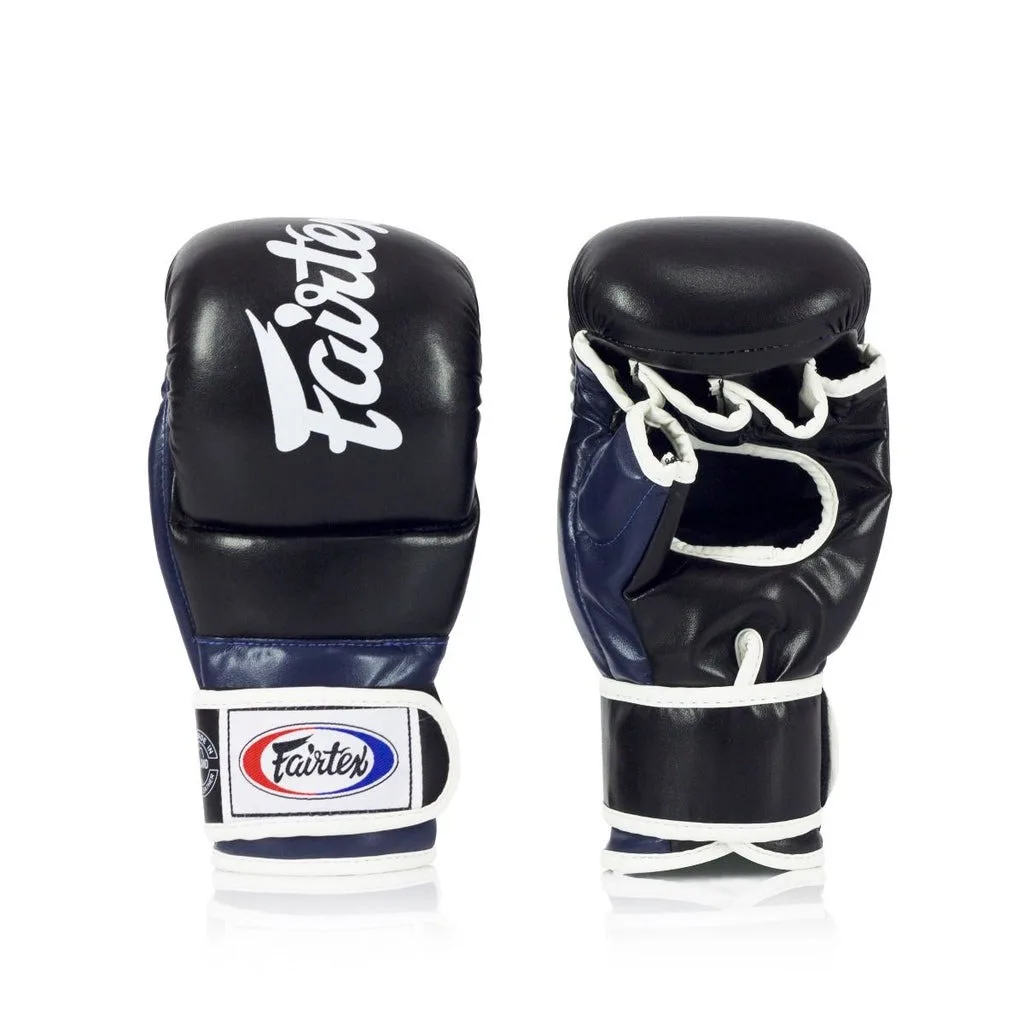 Рукавиці для ММА Fairtex натуральна шкіра L чорні сині