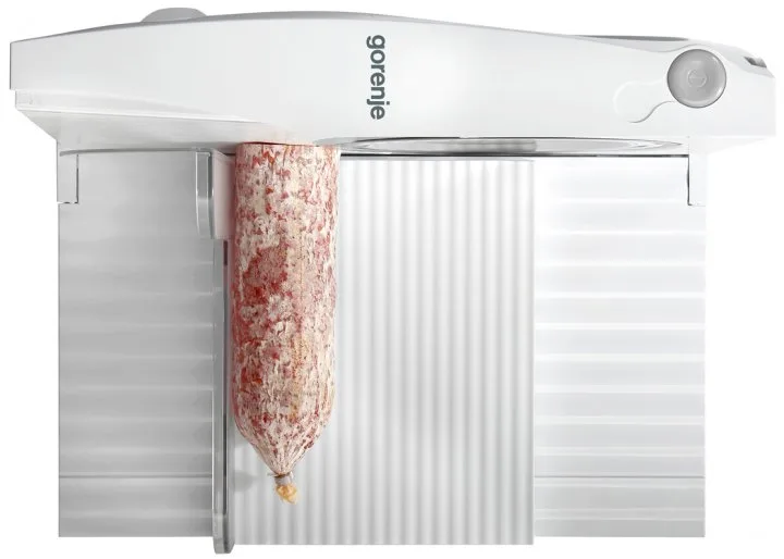Скиборізка Gorenje, 100 Вт, нержавіюче лезо, діаметр ножа 170 мм, пластиковий корпус, білий.