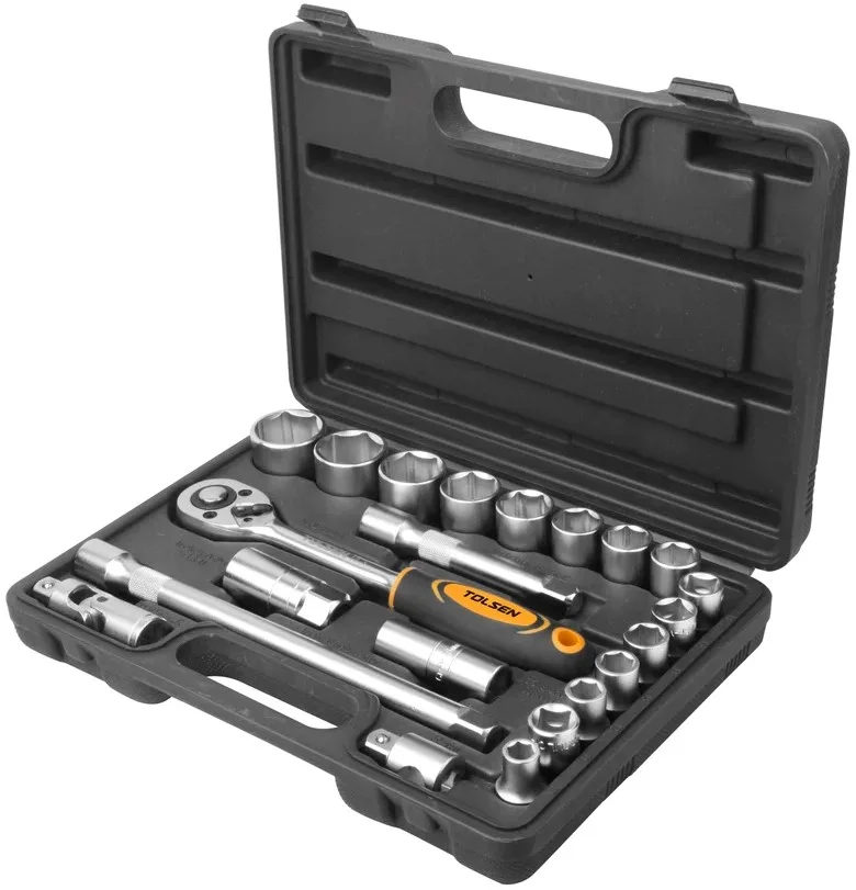Набір інструментів Tolsen, набір торцевих головок 1/2", CrV, 22 предмети.