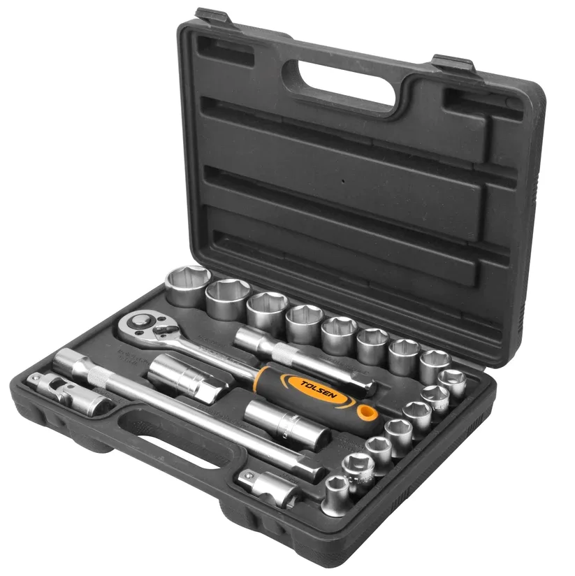 Набір інструментів Tolsen, набір торцевих головок 1/2", CrV, 22 предмети.