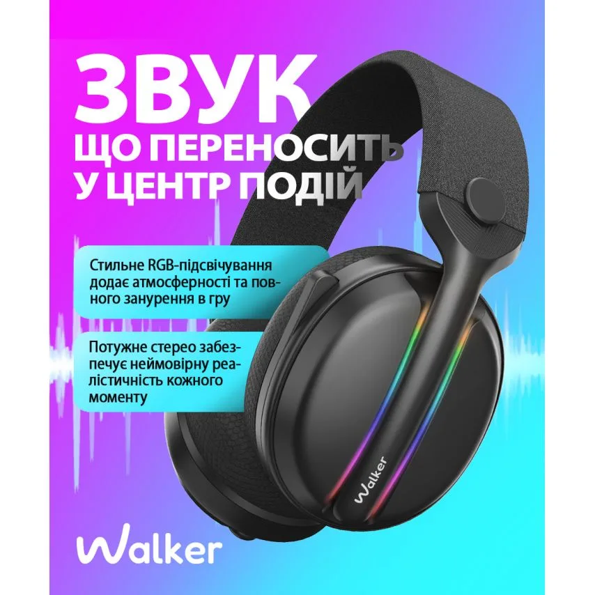 Ігрові навушники Bluetooth WALKER чорні 44 мм 900 mAh