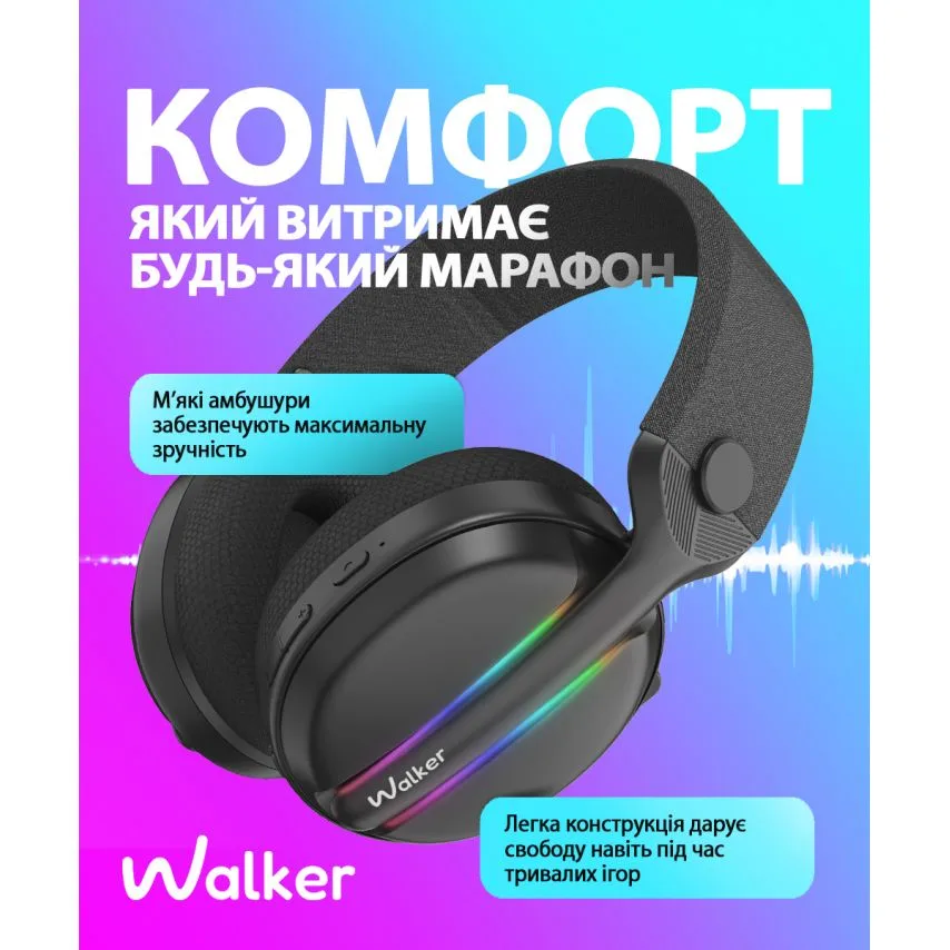 Ігрові навушники Bluetooth WALKER чорні 44 мм 900 mAh