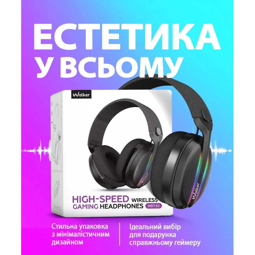 Ігрові навушники Bluetooth WALKER чорні 44 мм 900 mAh