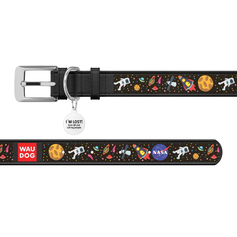 Нашийник WAUDOG Design шкіряний NASA 15 мм S чорний 26-35 см