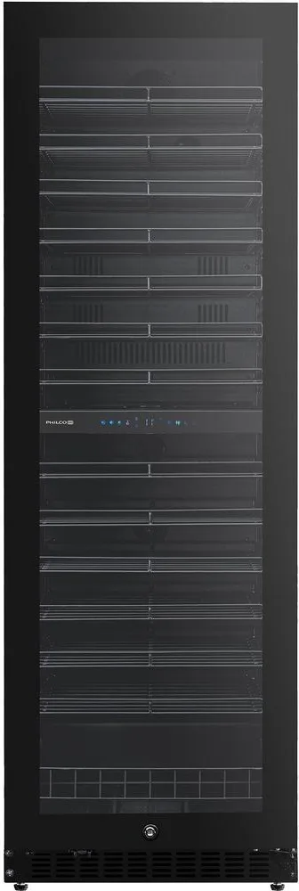 Холодильник для вина Philco, 176x60x68 см, об'єм 418 л, 2 зони, місткість 131 пляшка, дисплей, підсвітка, чорний.